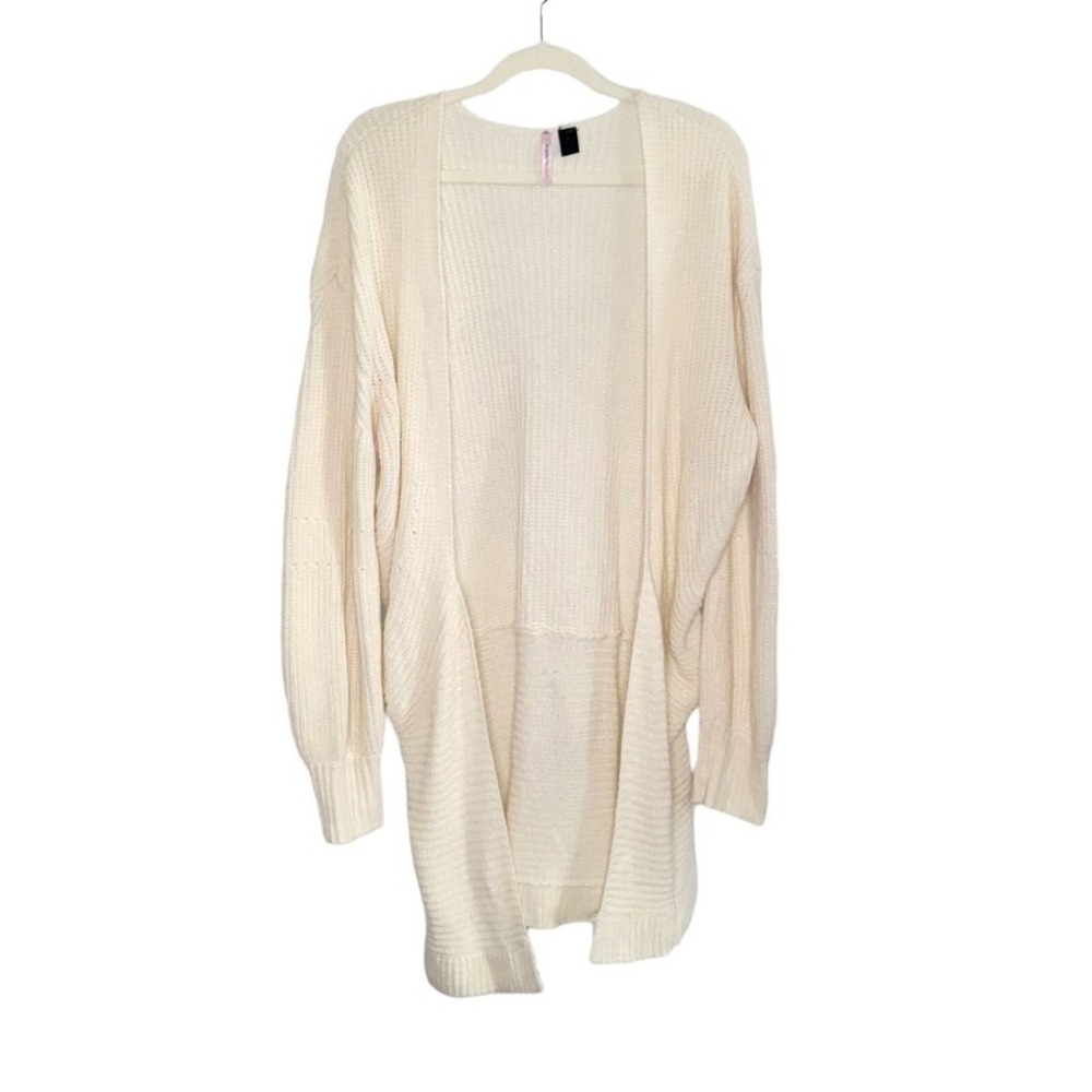 Love By Design Women's Size XL Cream Ribbed Knit Long Open Cardigan Sweater
